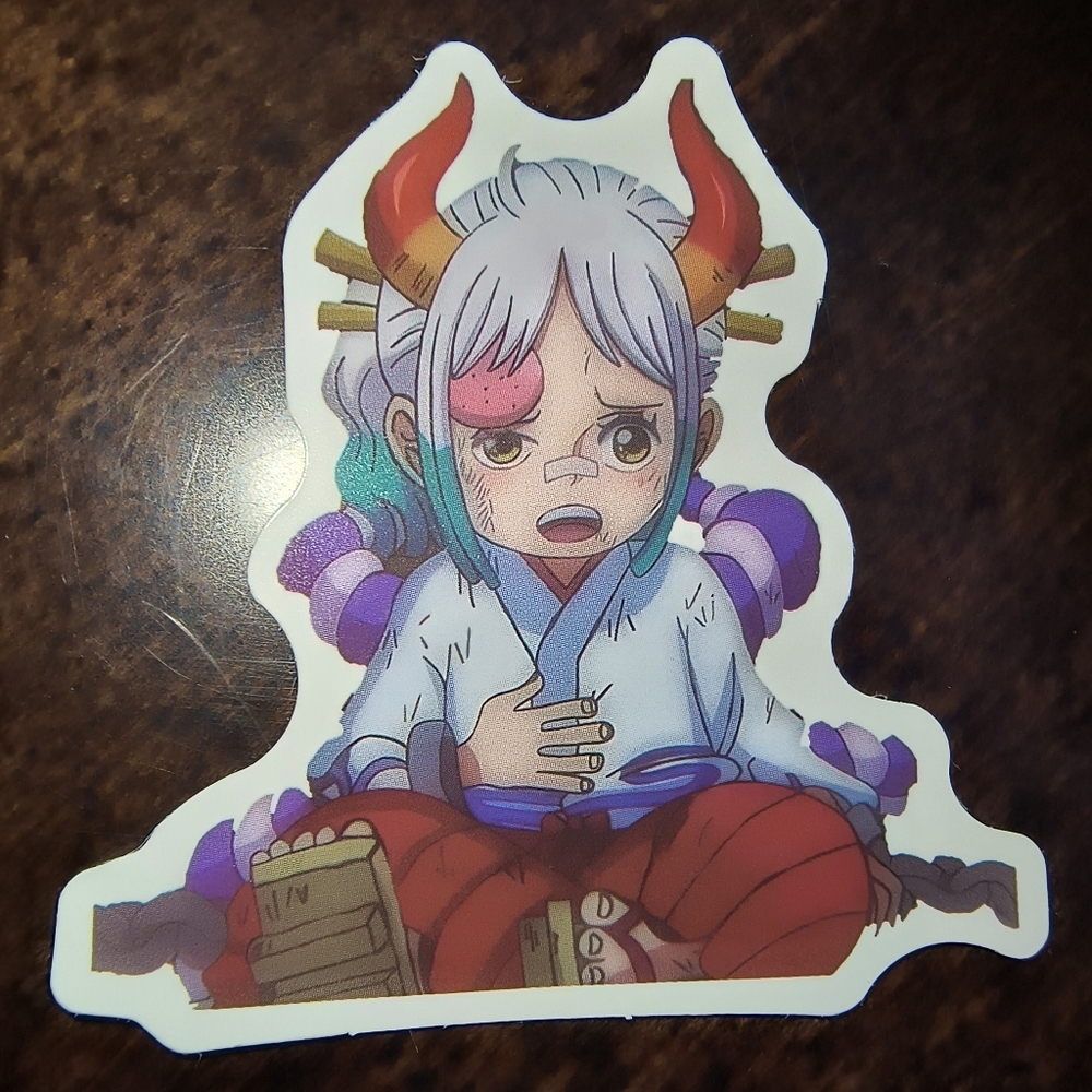 Onepiece Chibi Kawamatsu Sticker with Red Horns and White Hair